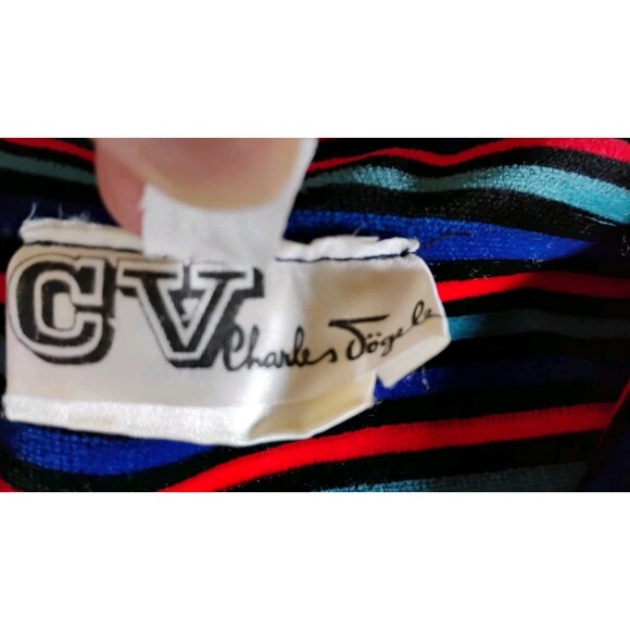 Vtg Velour Shirt Dress, 1970s Multi-color Stripe Trim Belted Zip Front Sz M/L - Picture 7 of 9